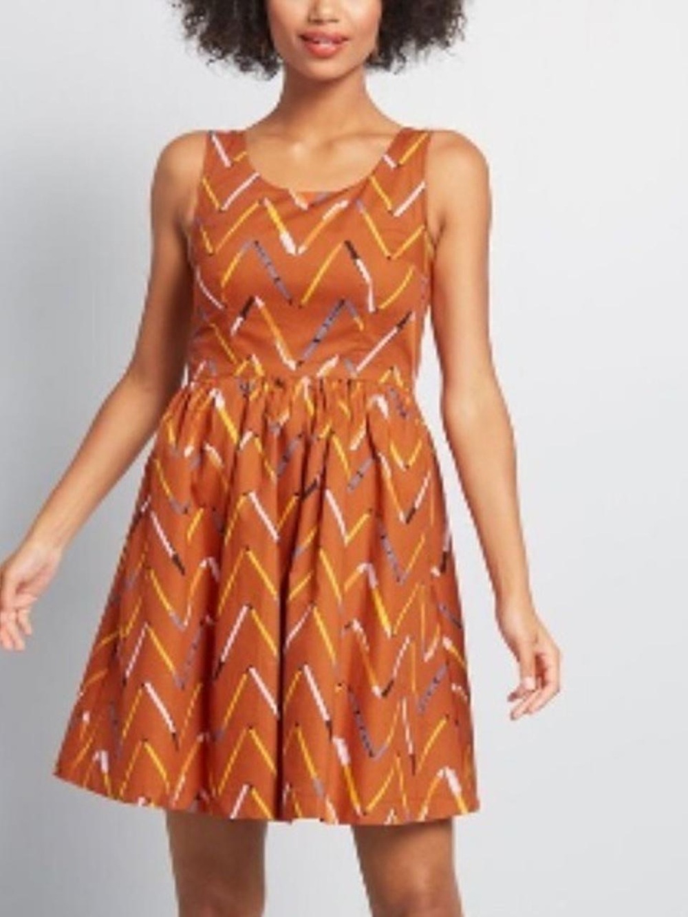 Modcloth Orange Printed Sleeveless Fit-and-Flare Dress